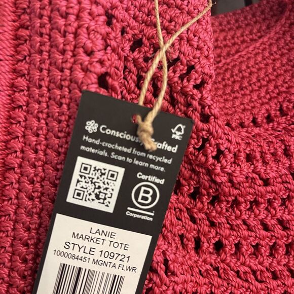 the sak Red Crochet XL Boho Tote Bag Purse Lanie Market Tote Shoulder Travel Eco - Picture 7 of 16